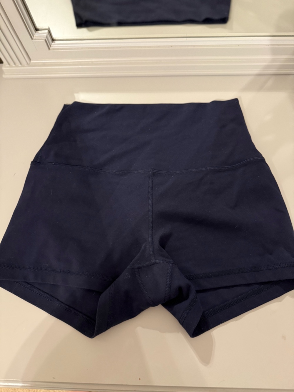 CRZ YOGA Women's High-Waist Athletic Shorts in Navy Blue